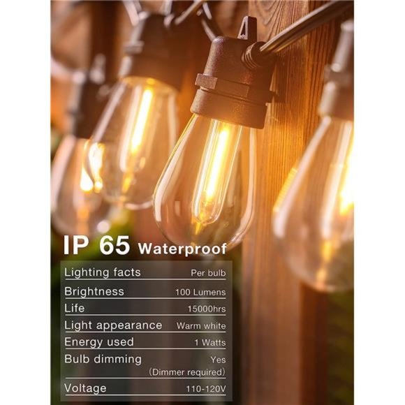 50FT LED Outdoor String Lights with Edison Shatterproof Bulbs, Heavy-Duty - Picture 2 of 5